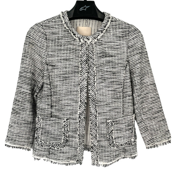 REBECCA TAYLOR  BOUCLE TWEED BLACK AND WHITE JACKET - Picture 2 of 9